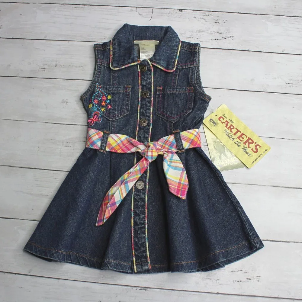 Carter's Vintage Baby Girl's Denim Blue Jean Dress Size 12 Months